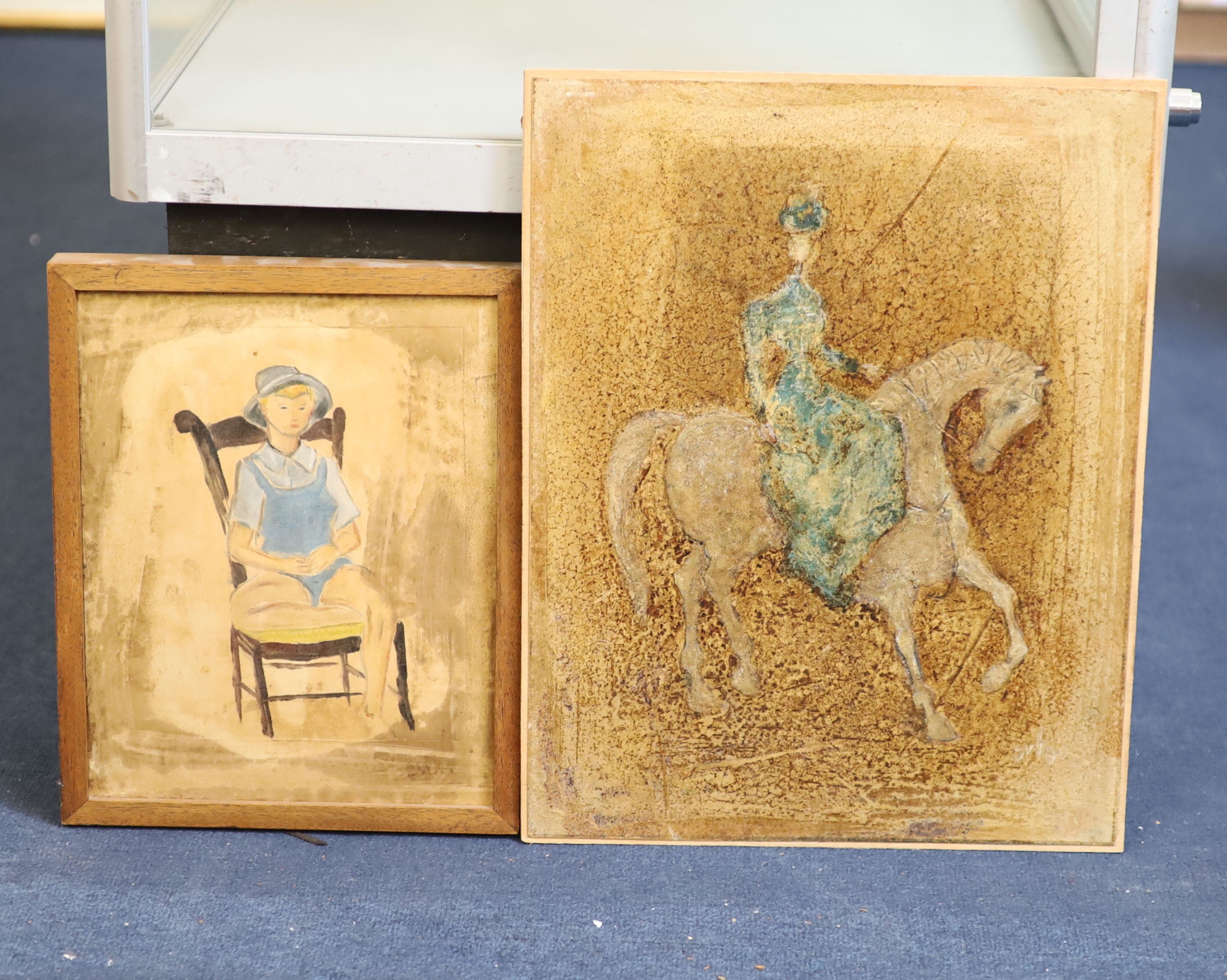 Paul Dufau (French, 1897-1989), Seated girl & equestrian figure, Oil on board, 31 x 24 cm & 46 x 36 cm.